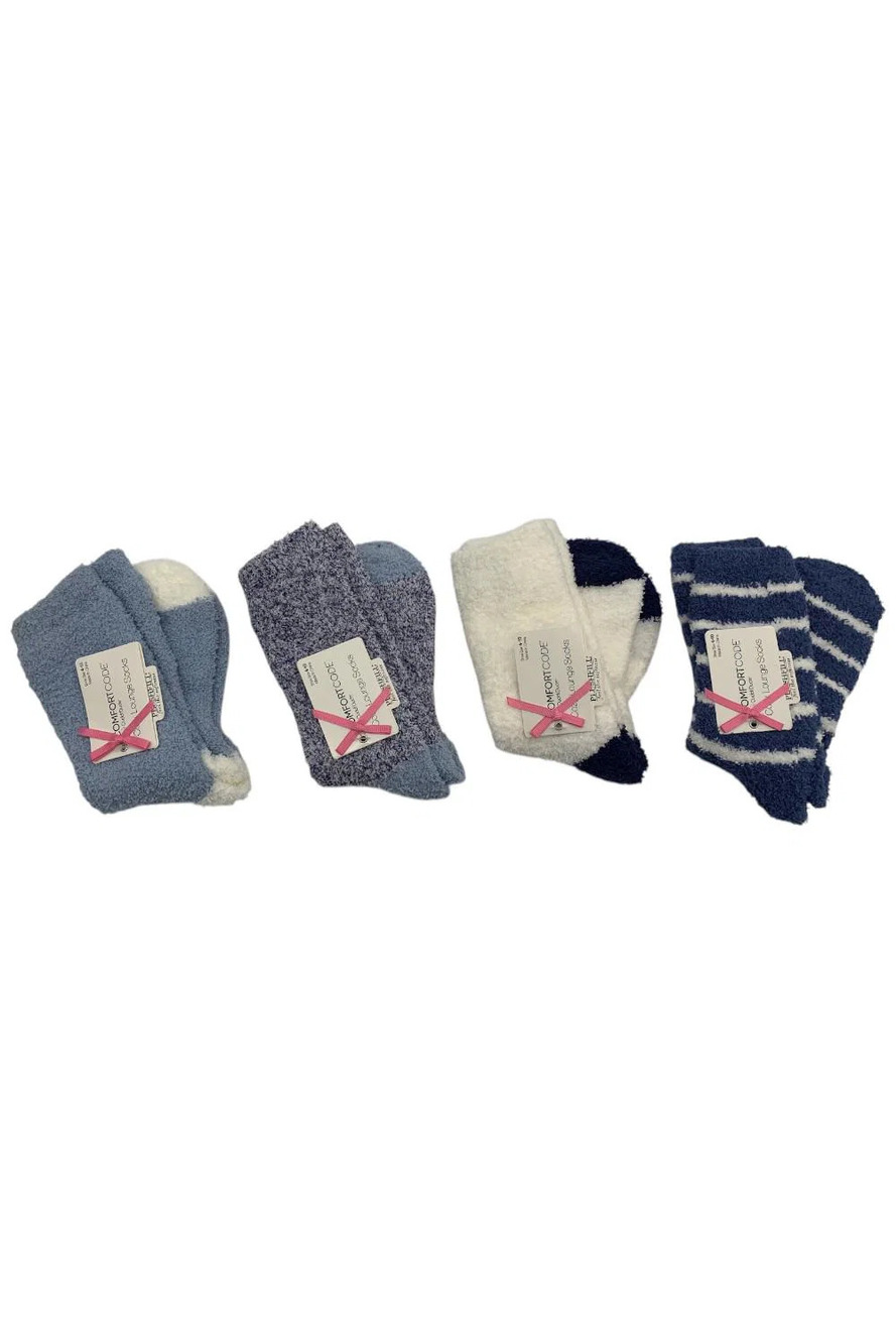 Comfort Code Women's 4-pack Plush Popcorn Lounge Socks Blue Multi